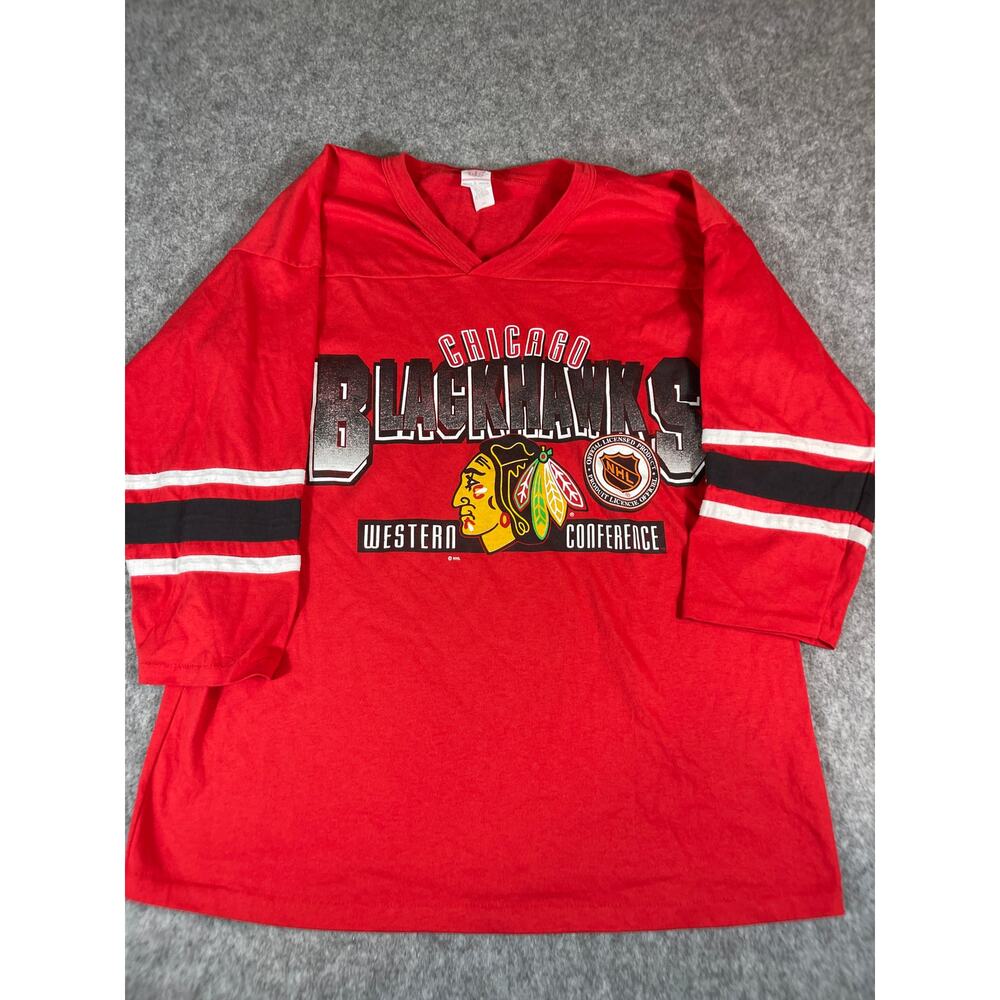 VINTAGE 90s Chicago Blackhawks Shirt Men Large Red NHL Western Conference Hockey